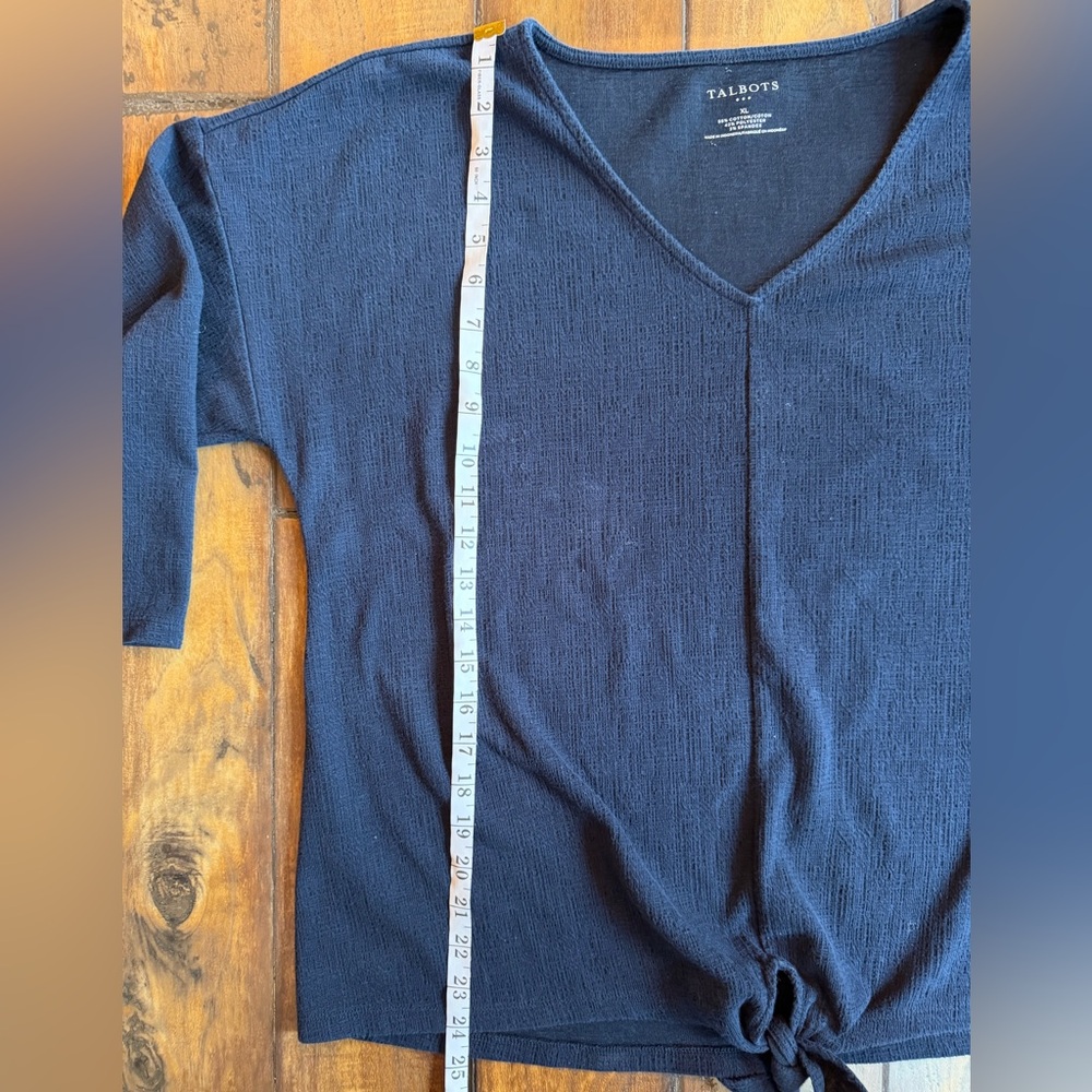 Talbots Navy V-Neck Tie-Front Tunic Top - Picture 3 of 4
